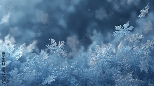 frosty blue christmas background with snow crystals