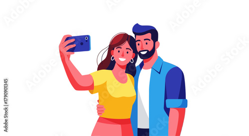 Couple Taking Selfie Illustration Depicting Modern Relationship and Technological Connection