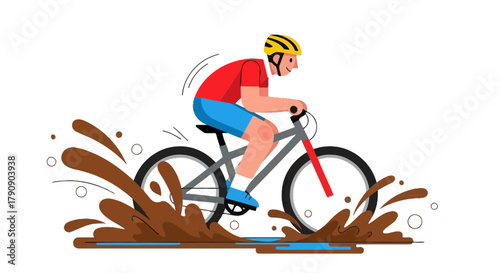 Cyclist Cycling Through Muddy Water With Style And Determination On The Bike