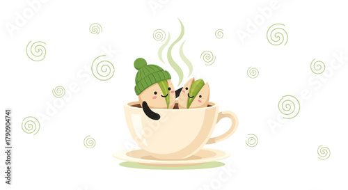 Cute Pistachios Relaxing Inside a Cozy Coffee Cup With a Warm and Friendly Atmosphere