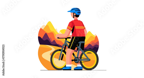 Cyclist Exploring Rocky Mountain Terrain With Bike, Illustrated Artistic Perspective