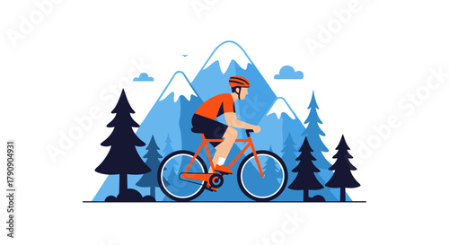 Cyclist Exploring Mountainous Terrain On A Bicycle With Majestic Scenery Depicted