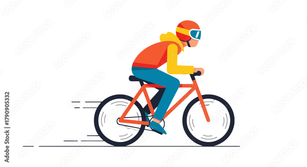 Obraz premium Cyclist In Motion Racing On Bicycle With Speed, Colorful Illustration Isolated On Black