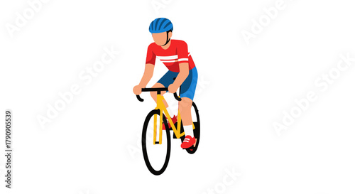 Cyclist In Sportswear Riding Bicycle On Black Background Minimalist Illustration Style