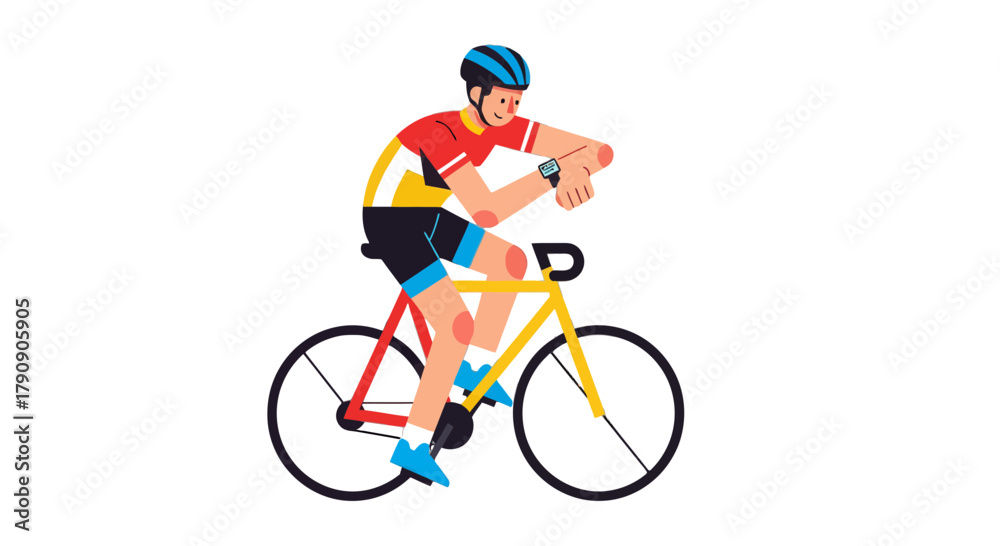 Fototapeta premium Cyclist Checking Smartwatch While Taking a Break After Intense Cycling Session