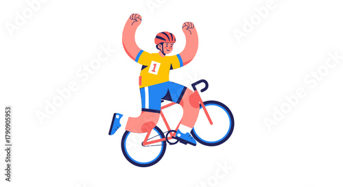 Cyclist Jubilation: A Colorful Illustration of Winning and Athletic Achievement