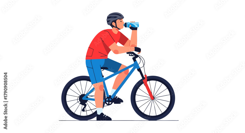Naklejka premium Cyclist Pauses To Refresh And Rehydrate On A Bicycle Ride Using A Water Bottle
