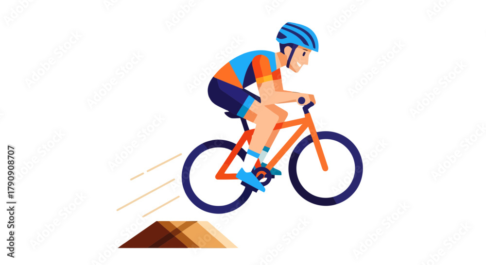 Fototapeta premium Cyclist Performing a Stunt with Bicycle on Black Background Cartoon Illustration
