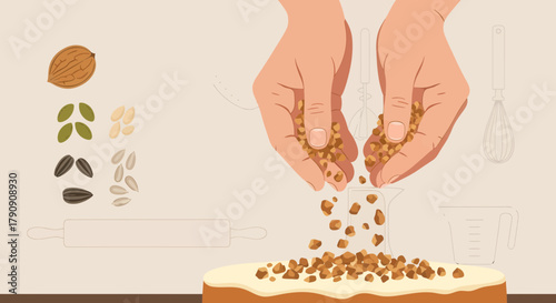 Decorating The Cake With Crushed Nuts: A Gourmet Culinary Illustration
