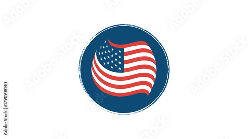 Waving american flag silhouette inside a distressed oval frame on a white background symbolizing patriotism and national pride silhouette