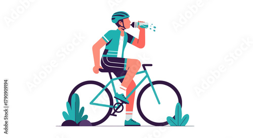 Cyclist Rehydrating During Workout: Vector Illustration With Black Background