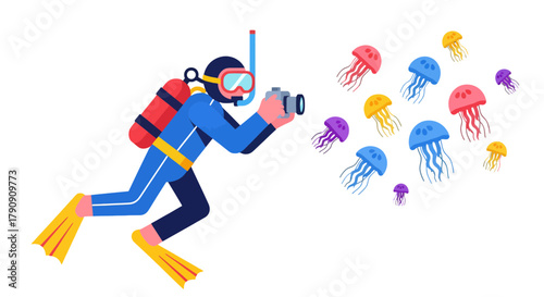 Diver Captures Underwater Fauna Photographs with Colorful Jellyfish Backgrounds