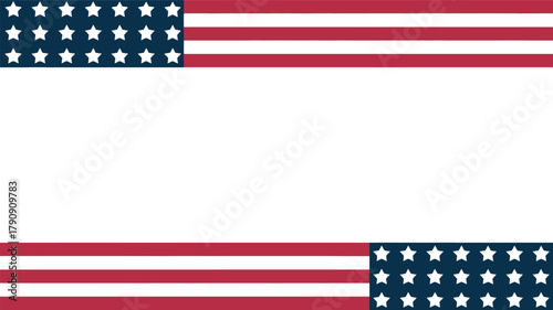Abstract american flag design with stars and stripes forming a border on a white background silhouette