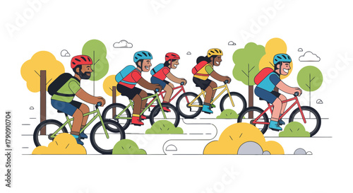Cyclists Adventure Amidst Nature, Illustrating Bicycle Journey for Outdoorsy Seekers
