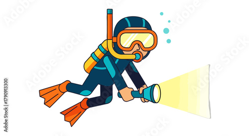 Diver Exploring The Hidden Depths: Underwater Adventure With A Powerful Flashlight