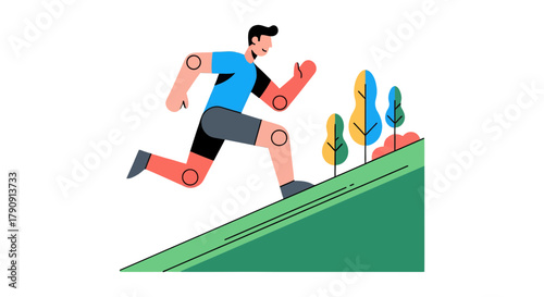 Energetic Athlete Ascending The Slope In A Modern Flat Vector Illustration Style
