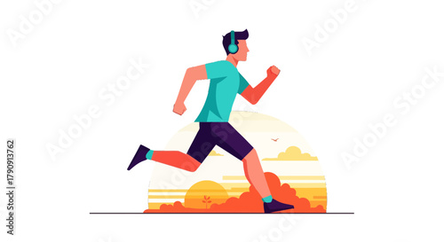 Energetic Athlete Jogging Outdoors In Evening Sunlight Ready For Sports Competition