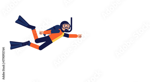 Diver Floating In Darkness And Underwater Exploration Depicted In A Vector Illustration