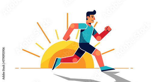 Energetic Athlete Running Towards Sunrise, Achieving Fitness Goals In Early Morning Heat