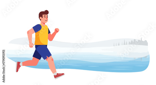 Energetic Athlete Running Near a Scenic Landscape Representing Health and Activity