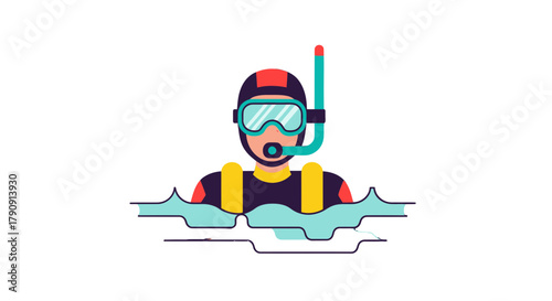 Diver Illustration Floating in the Ocean, Ready for Aquatic Exploration, Flat Design