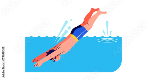 Diver Plunging Into a Pool Depicting Summer Fun and Water Recreation