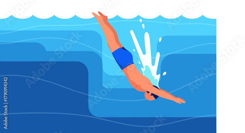 Diver Plunging Effortlessly Into Aqueous Depths Showcasing Movement and Dynamism