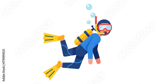 Diver Swimming Underwater, Exploring Marine Life in a Dark, Mysterious Environment