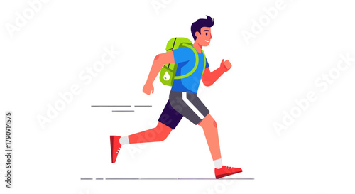 Energetic Hiker With Backpack Sprinting Across A Deep Black Backdrop Effortlessly