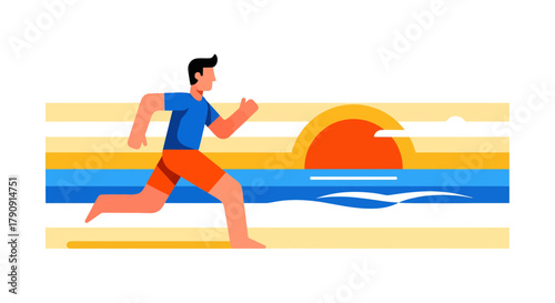 Energetic Runner Achieving The Goal In A Vibrant, Coastal Landscape Illustration