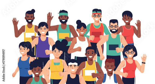 Diverse Group Joyfully Celebrating Together in Vibrant Athletic Apparel on Black Background