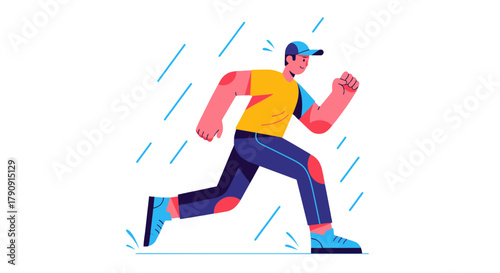 Energetic Runner In Rain: Vibrant Vector Illustration With Animated And Digital Style