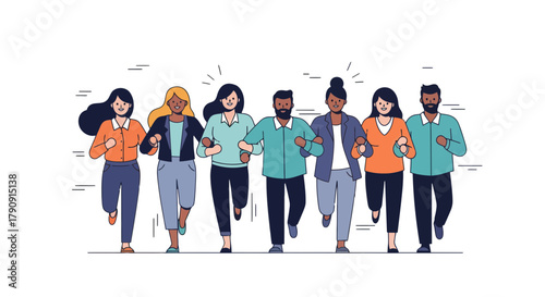 Diverse Group Running Together In Harmony Towards Common Goals Visionary Concept