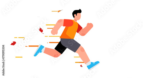 Energetic Runner Silhouetted Against Black Backdrop with Motion Trails and Leaves