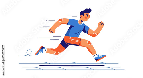 Energetic Runner Sprinting Across Tracking Lines With Speed On Darkness Background