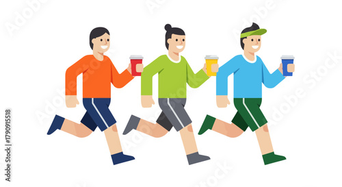 Energetic Runners Enjoying Coffee, A Lively Display of Morning Energy and Caffeine