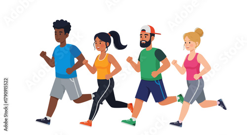 Energetic Runners: Diverse Group Engaging in Outdoor Activity, Staying Active Together
