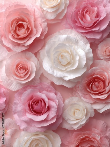pink and white roses on paper background no logos no brands ar 34