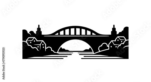 Architectural Silhouette: A striking silhouette of an iconic bridge, its graceful arch and intricate design set against the backdrop of a serene landscape. 