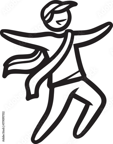 Joyful person celebrating with arms outstretched and a scarf flowing