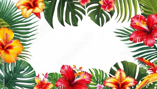Square frame of tropical flowers with text space