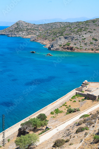 Elunda landscape, from island of Spinalonga, Crete, Greece