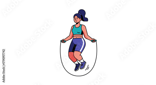 Woman Skipping Rope Illustration on Black Background, Health and Cardio Exercise