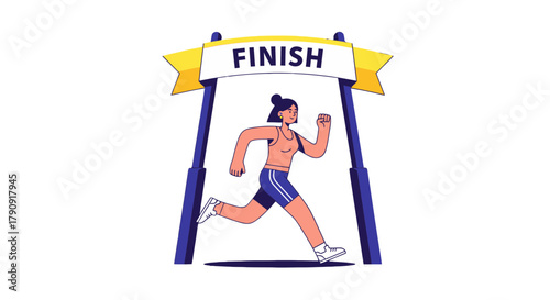 Woman Sprinting Towards The Finish Line, Illustrated Concept on a Dark Background