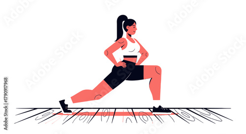 Woman Stretching In Dark Setting Practicing Lunges For Workout And Fitness