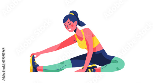 Woman Stretching And Exercising Before Sports On A Black Background Vector Illustration