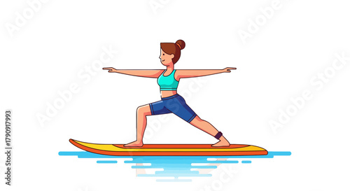 Woman Practicing Yoga On A Paddleboard, Healthy Lifestyle And Body Balance Concept