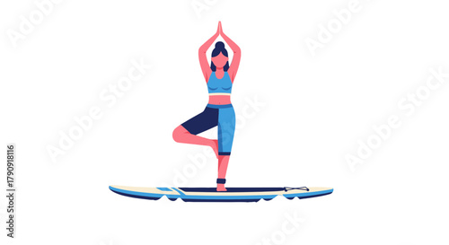 Woman Practicing Yoga Pose On Watercraft Vector Illustration Against Black Background