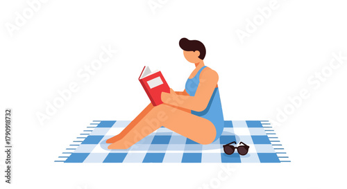 Woman Relaxing On Picnic Blanket Reading A Book Enjoying Summer Sunshine Calm Moments Bliss