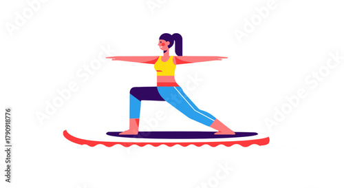 Yoga Practitioner Performing Warrior Pose On Paddleboard Against a Dramatic Black Background